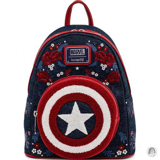 Captain America (Marvel) Captain America 80th Anniversary Floral Shield Mini Backpack Loungefly (Captain America (Marvel))