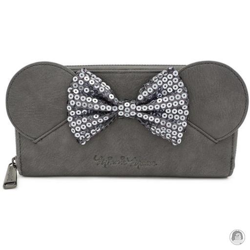 Loungefly Mickey Mouse (Disney) Mickey Mouse (Disney) Minnie Mouse Grey Bow Sequin Zip Around Wallet